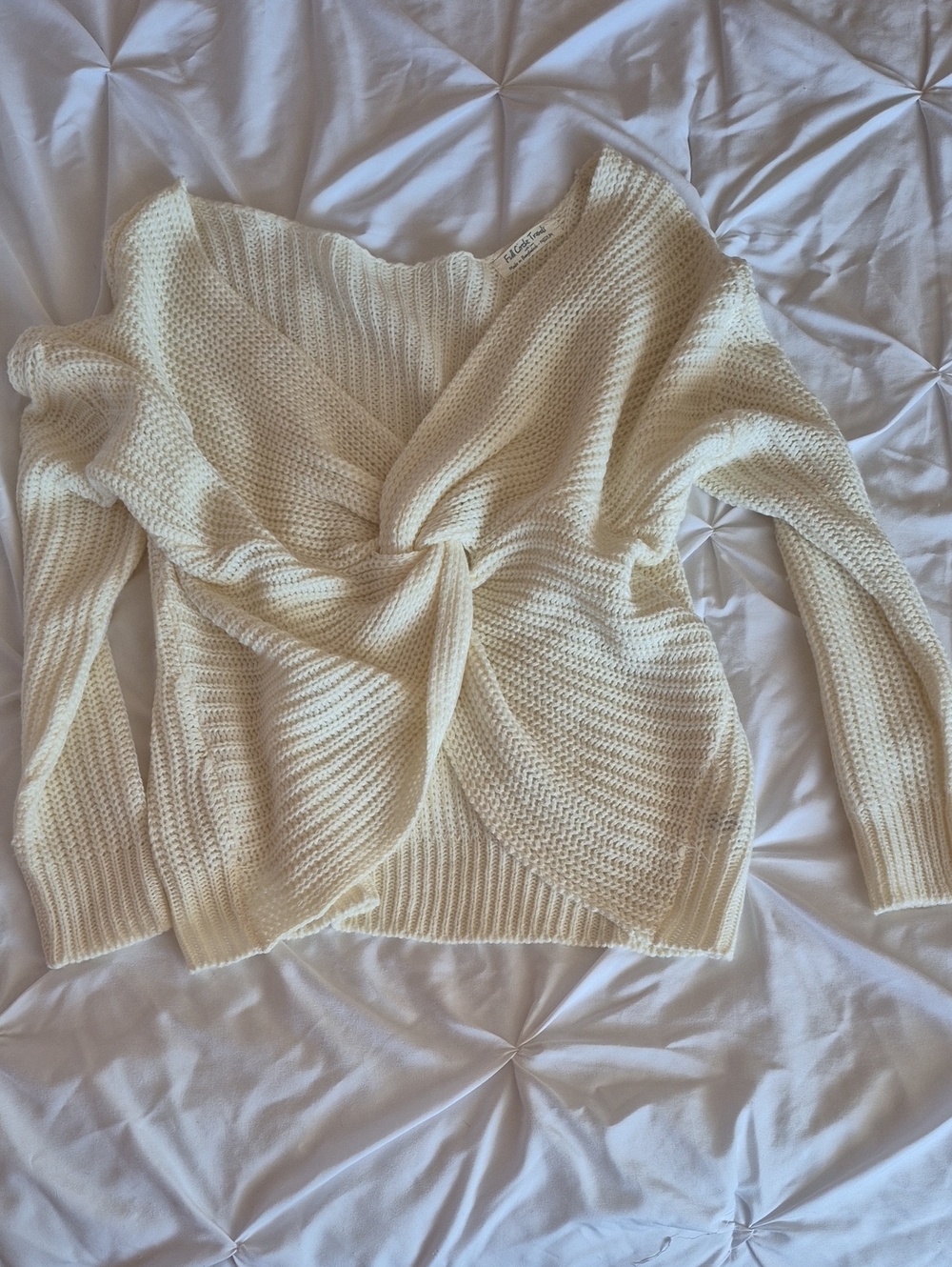 Off-the-Shoulder Twist-Front Sweater in Cream - Unknown Brand